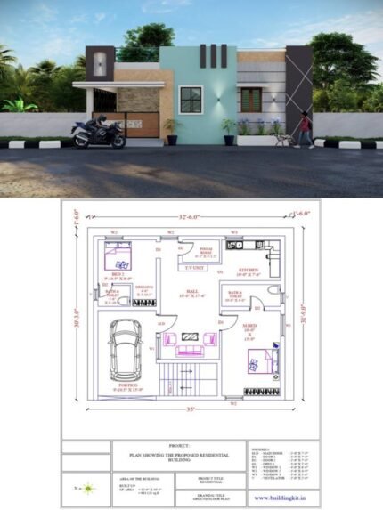 32'6" x 30'3" Sqft (2D+3D)