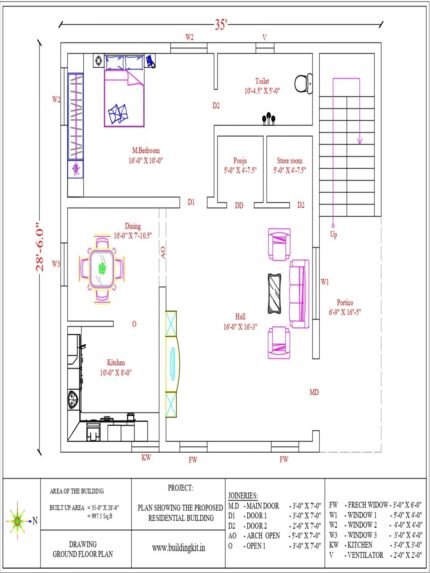 35'0" x 28'6" - 3BHK