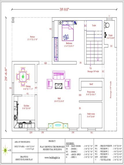 39'9" x 28'6" - 3BHK